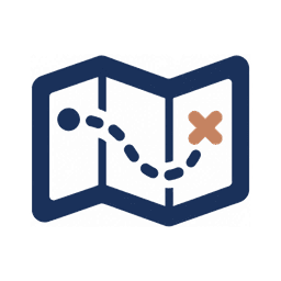 A folded map with a marked path
