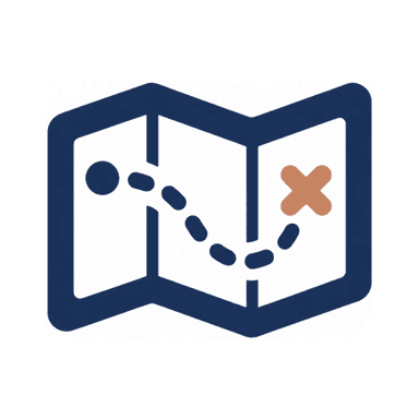 A folded map with a marked path